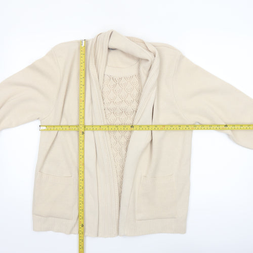 Mia Moda Women’s Beige Knit Acrylic Cardigan M Long Sleeve Open Front