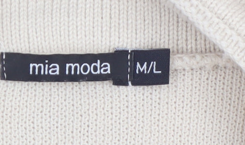 Mia Moda Women’s Beige Knit Acrylic Cardigan M Long Sleeve Open Front