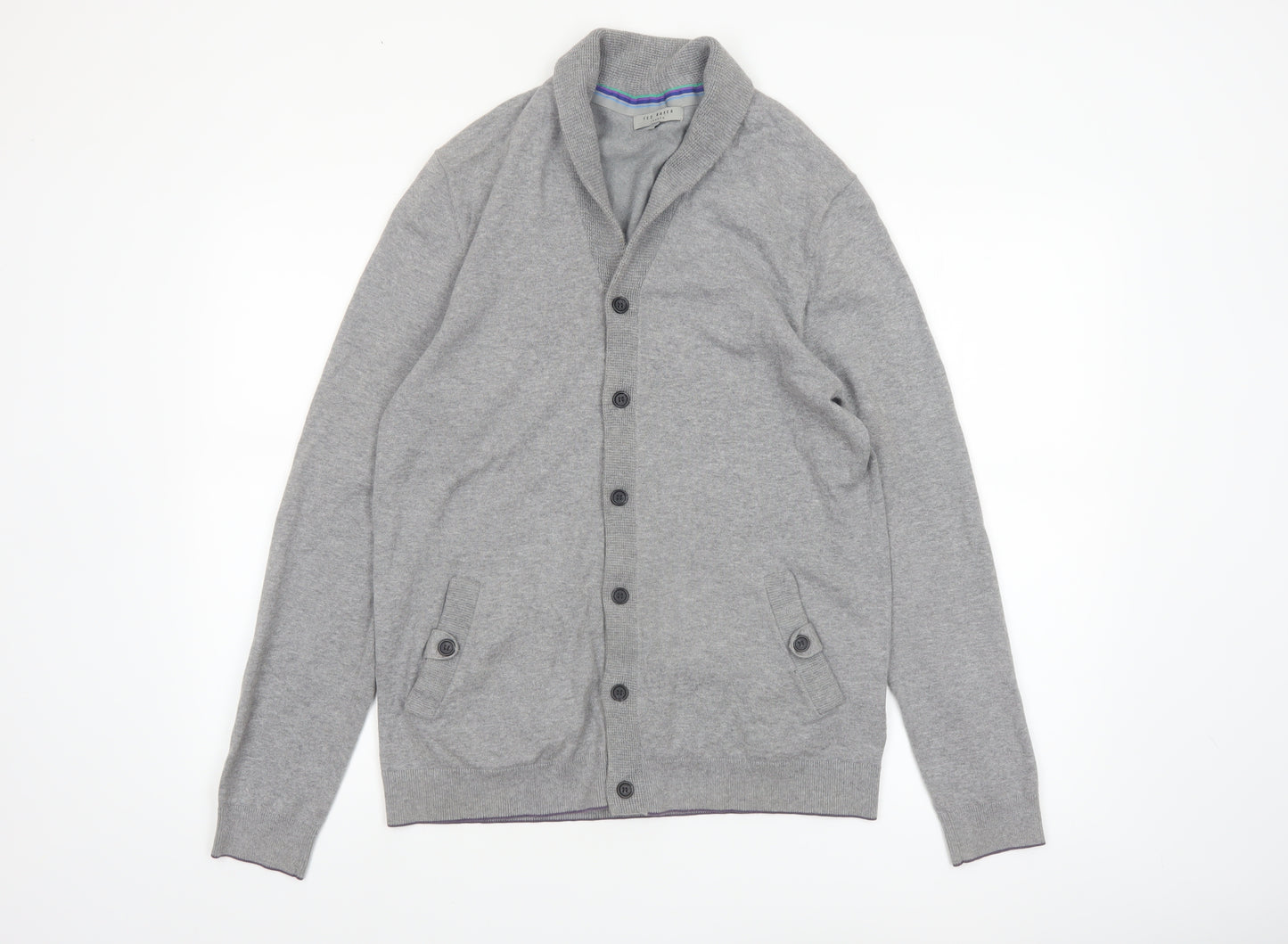 Ted Baker Men's Grey Cotton Blend Shawl Collar Cardigan Size M