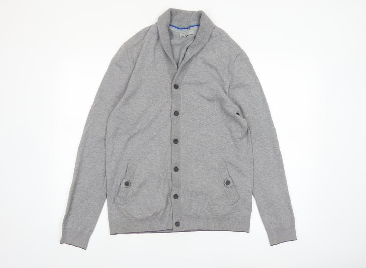 Ted Baker Men's Grey Cotton Blend Shawl Collar Cardigan Size M