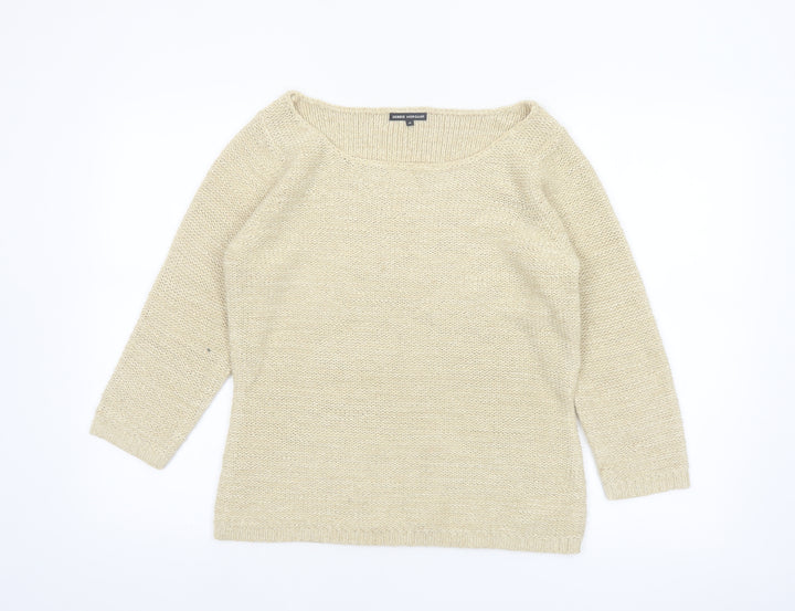 Debbie Morgan Womens Beige Knit Jumper Size M Boat Neck 3/4 Sleeve