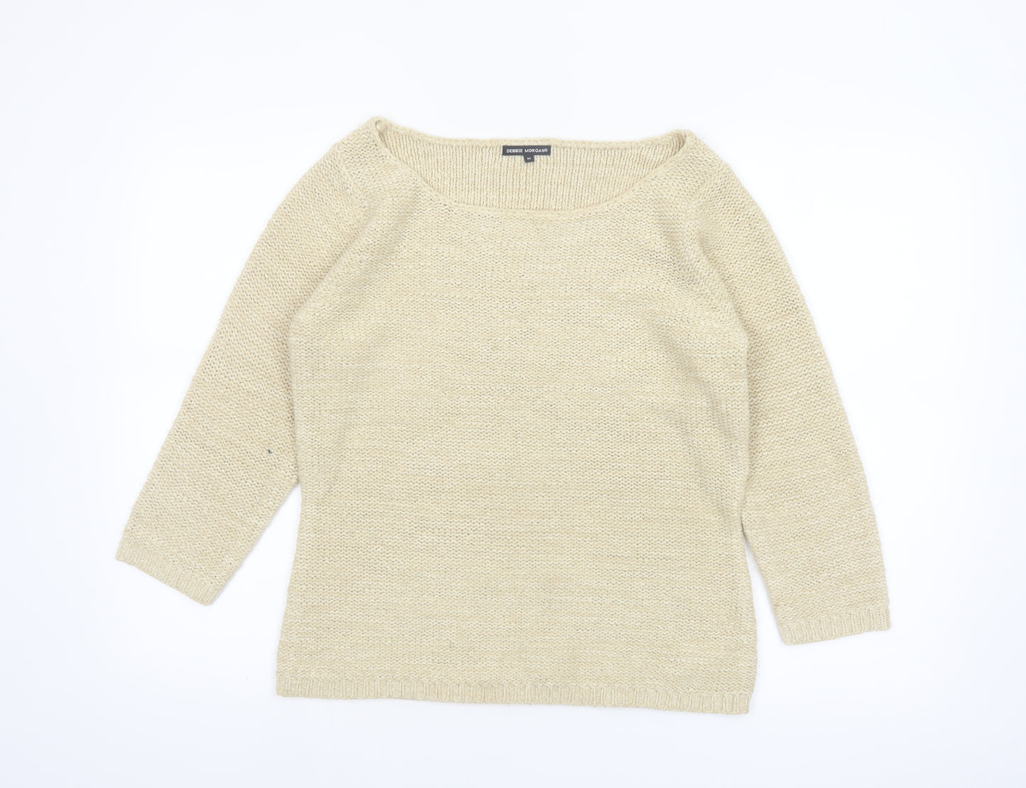 Debbie Morgan Womens Beige Knit Jumper Size M Boat Neck 3/4 Sleeve