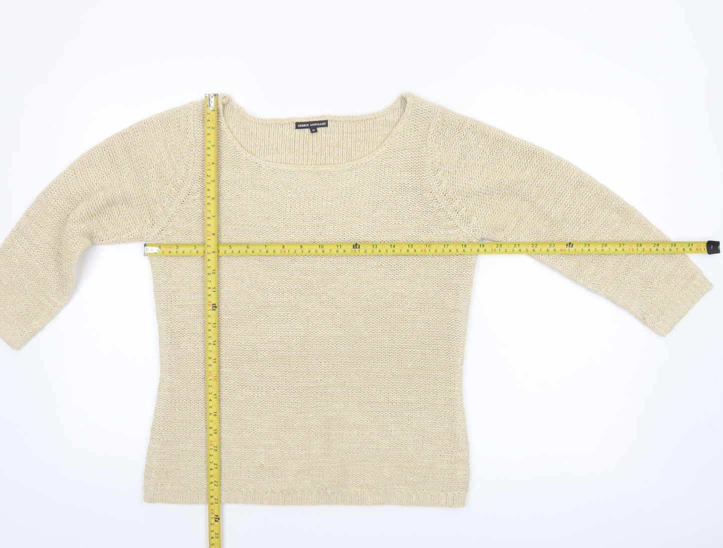 Debbie Morgan Womens Beige Knit Jumper Size M Boat Neck 3/4 Sleeve