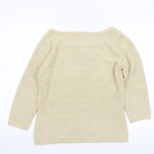 Debbie Morgan Womens Beige Knit Jumper Size M Boat Neck 3/4 Sleeve