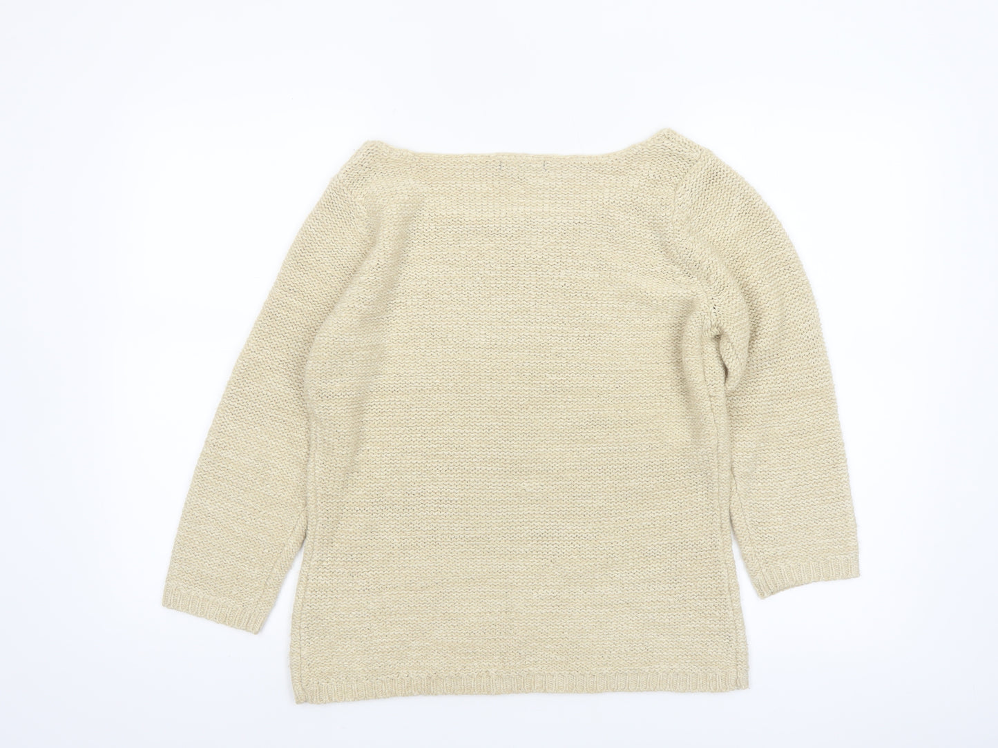 Debbie Morgan Womens Beige Knit Jumper Size M Boat Neck 3/4 Sleeve