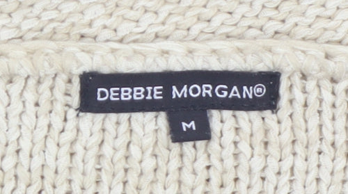 Debbie Morgan Womens Beige Knit Jumper Size M Boat Neck 3/4 Sleeve