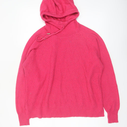 Next Women Pink Hooded Knitted Jumper Size L Viscose Blend