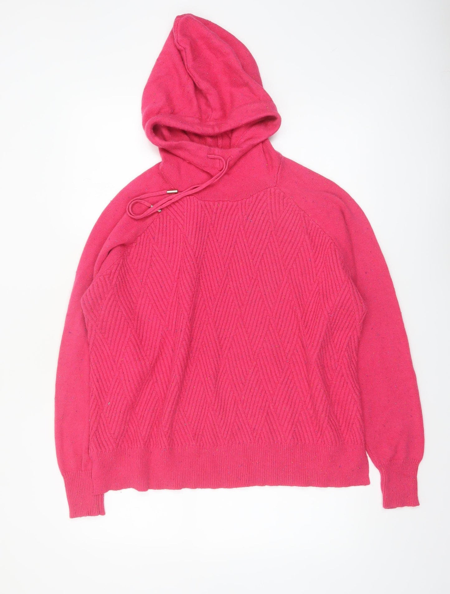 Next Women Pink Hooded Knitted Jumper Size L Viscose Blend