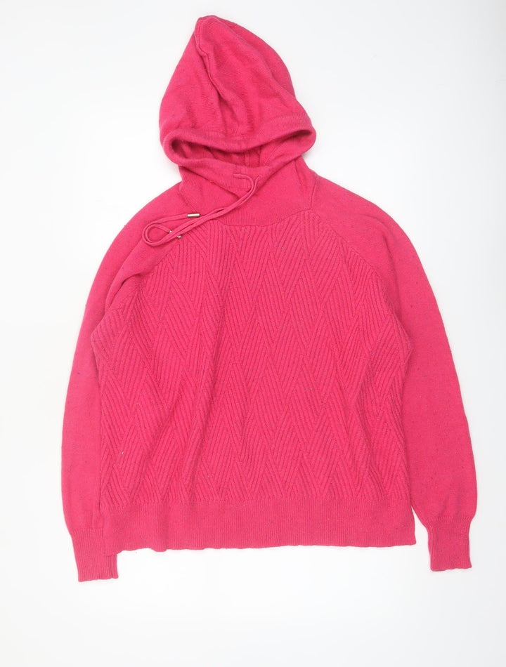 Next Women Pink Hooded Knitted Jumper Size L Viscose Blend