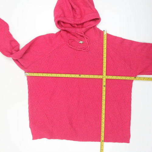 Next Women Pink Hooded Knitted Jumper Size L Viscose Blend