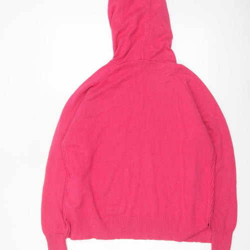 Next Women Pink Hooded Knitted Jumper Size L Viscose Blend