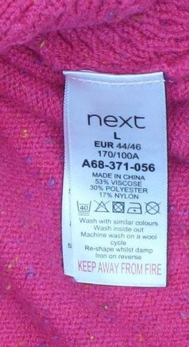 Next Women Pink Hooded Knitted Jumper Size L Viscose Blend