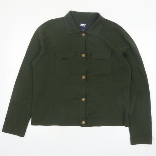 Lands' End Women's Green Cotton Collared Cardigan Size 12