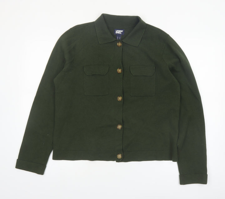 Lands' End Women's Green Cotton Collared Cardigan Size 12