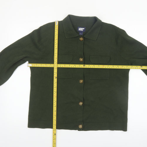 Lands' End Women's Green Cotton Collared Cardigan Size 12