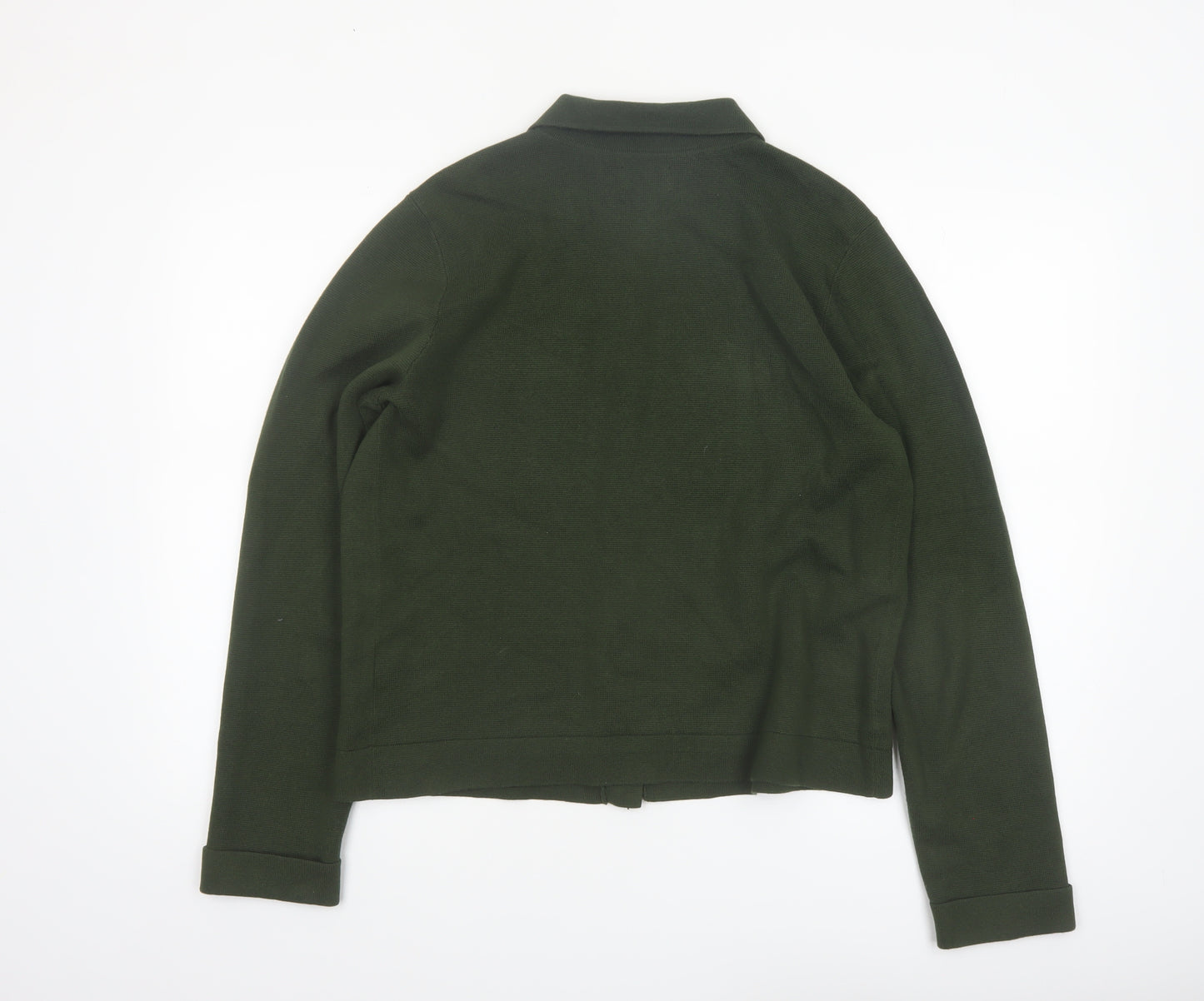 Lands' End Women's Green Cotton Collared Cardigan Size 12