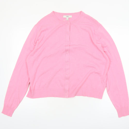 Marks and Spencer Women’s Pink Cardigan Size 18 Crew Neck Knit