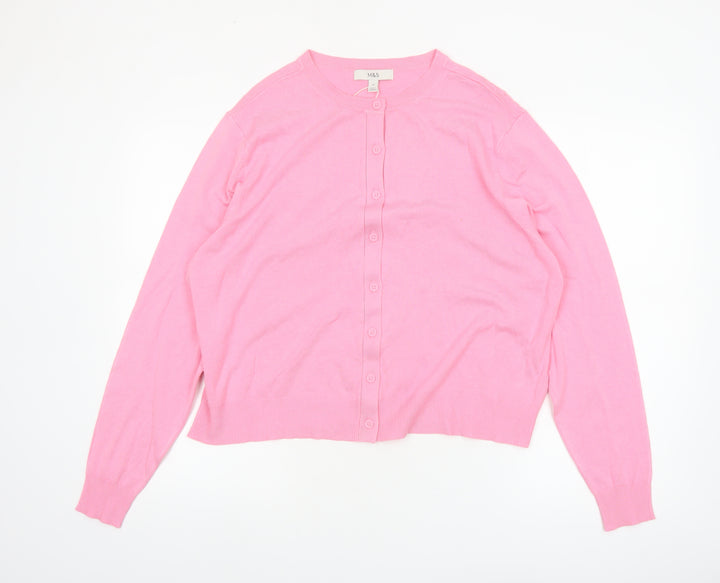 Marks and Spencer Women’s Pink Cardigan Size 18 Crew Neck Knit