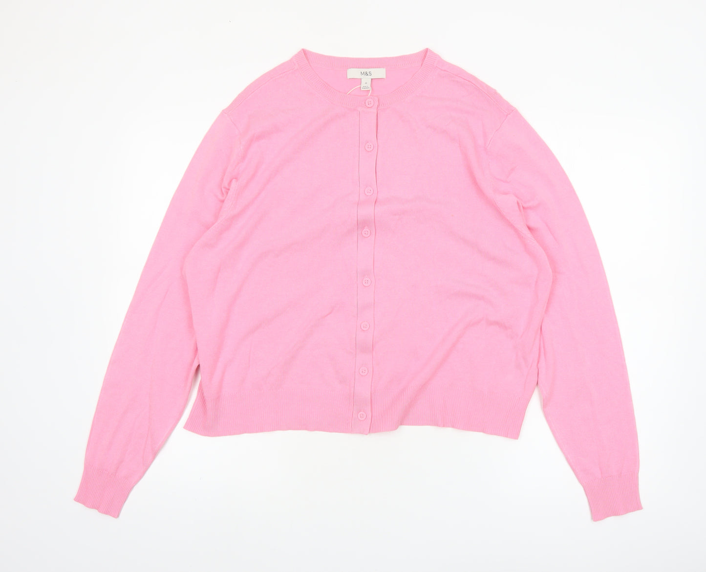 Marks and Spencer Women’s Pink Cardigan Size 18 Crew Neck Knit