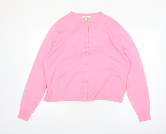 Marks and Spencer Women’s Pink Cardigan Size 18 Crew Neck Knit