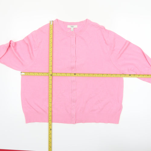 Marks and Spencer Women’s Pink Cardigan Size 18 Crew Neck Knit