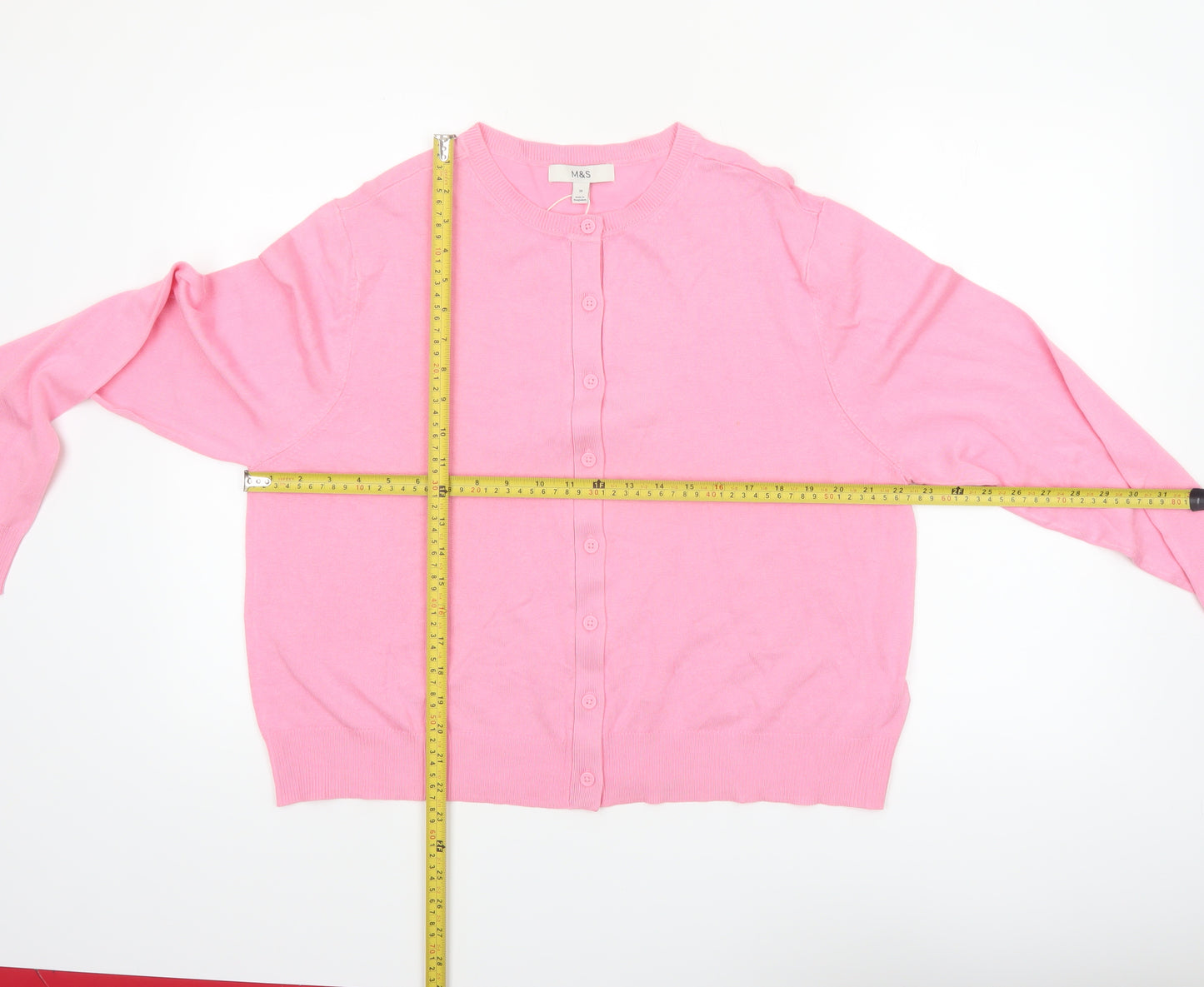Marks and Spencer Women’s Pink Cardigan Size 18 Crew Neck Knit
