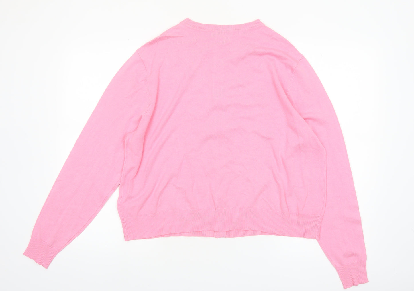Marks and Spencer Women’s Pink Cardigan Size 18 Crew Neck Knit