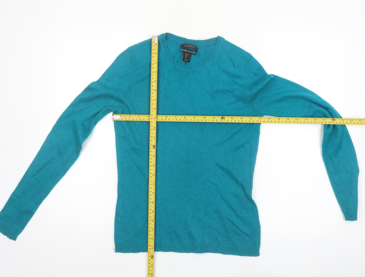 Tahari Women's Blue 100% Cashmere Crew Neck Jumper Size L