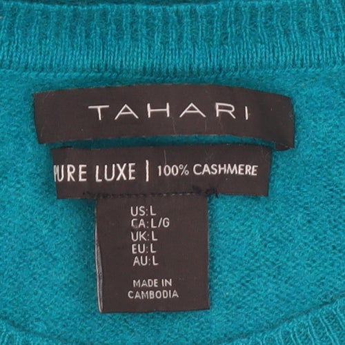 Tahari Women's Blue 100% Cashmere Crew Neck Jumper Size L