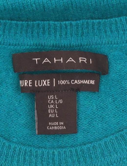 Tahari Women's Blue 100% Cashmere Crew Neck Jumper Size L