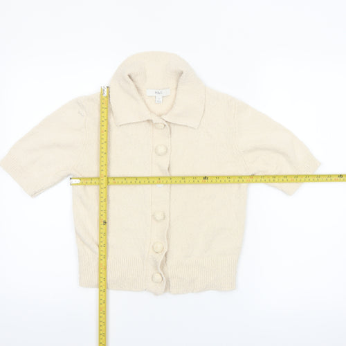 Marks and Spencer Women's Beige Collared Button Cardigan XS