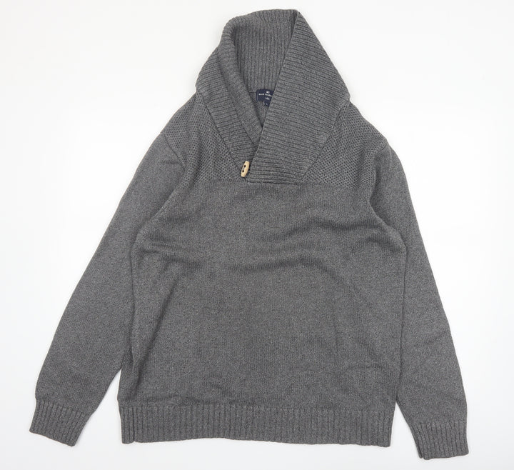 Marks and Spencer Blue Harbour Mens Grey XL Shawl Neck Jumper