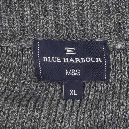 Marks and Spencer Blue Harbour Mens Grey XL Shawl Neck Jumper