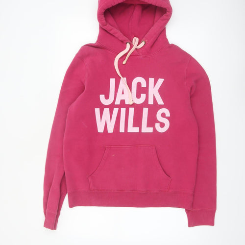 Jack Wills Womens Pink Logo Hoodie UK 14 Cotton Blend Pullover