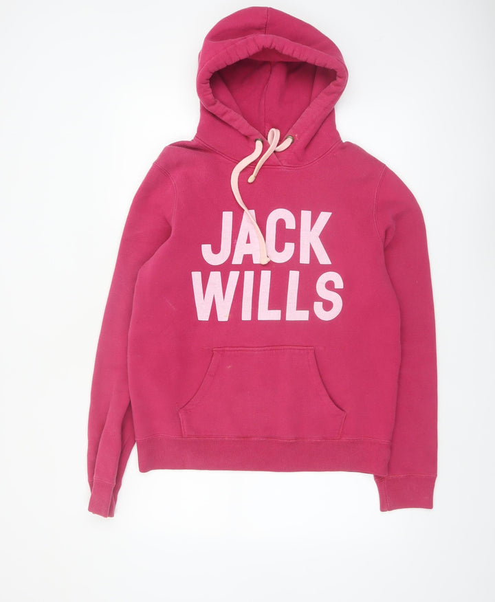 Jack Wills Womens Pink Logo Hoodie UK 14 Cotton Blend Pullover