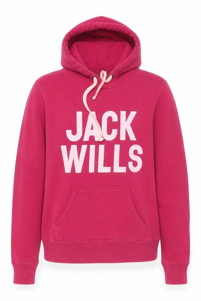 Front view of Jack Wills women’s pink logo hoodie uk 14 cotton blend pullover