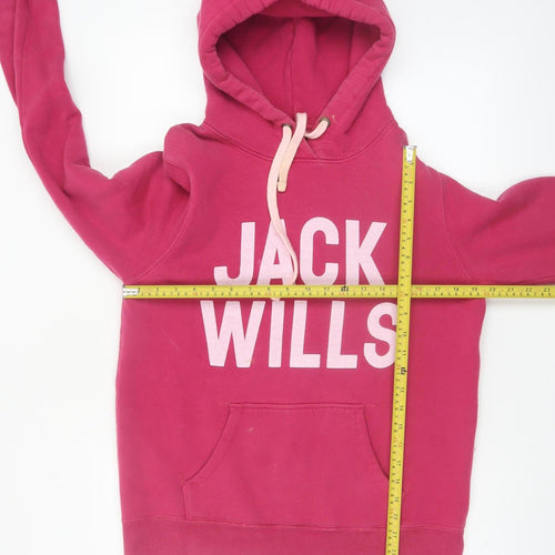 Jack Wills Womens Pink Logo Hoodie UK 14 Cotton Blend Pullover