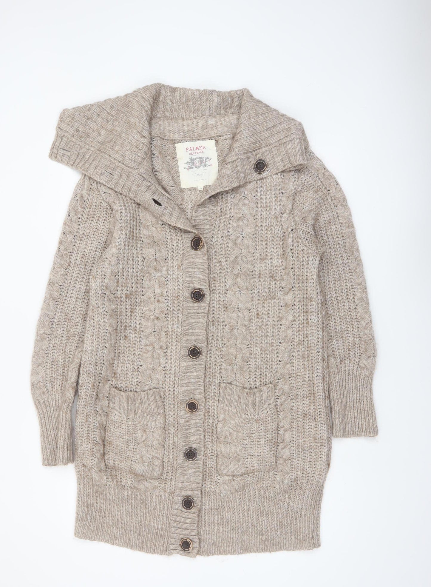 Falmer Heritage Womens Beige Size 14 Cable Knit Cardigan
