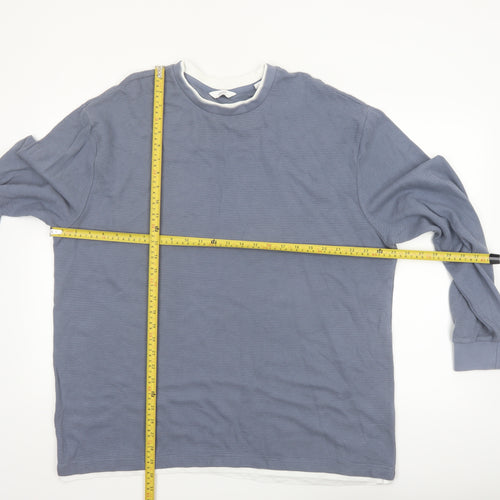 Next Men's Blue XL Long Sleeve Cotton Crew Neck Casual Top