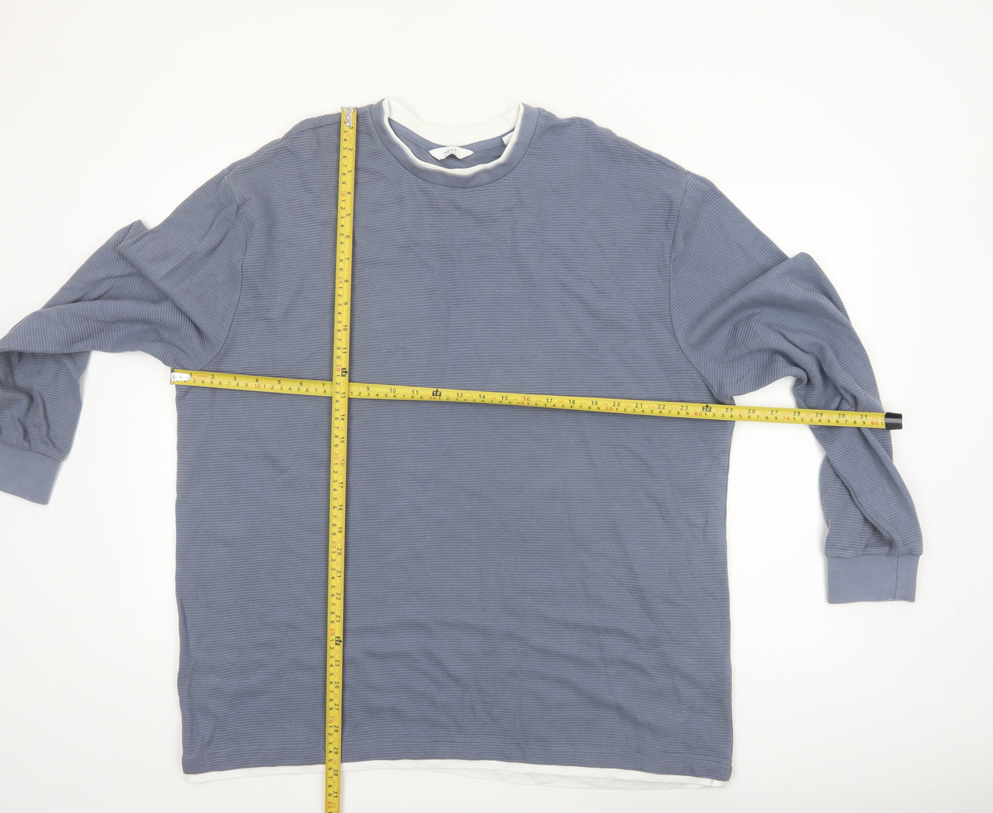 Next Men's Blue XL Long Sleeve Cotton Crew Neck Casual Top