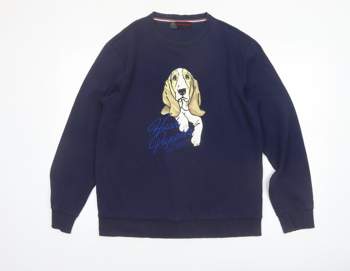 Hush Puppies Men's Blue L Crew Neck Graphic Sweatshirt