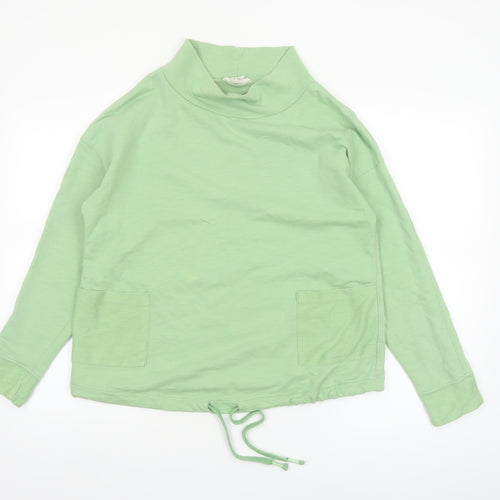 White Stuff Women’s Green Mock Neck Long Sleeve Cotton Top Size 10