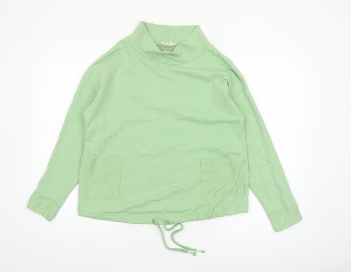 White Stuff Women’s Green Mock Neck Long Sleeve Cotton Top Size 10