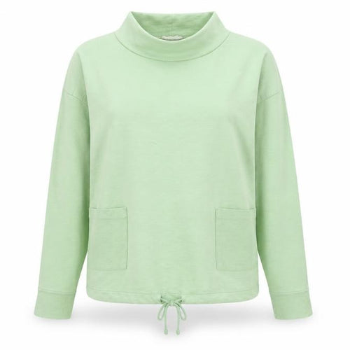 White Stuff Women’s Green Mock Neck Long Sleeve Cotton Top Size 10