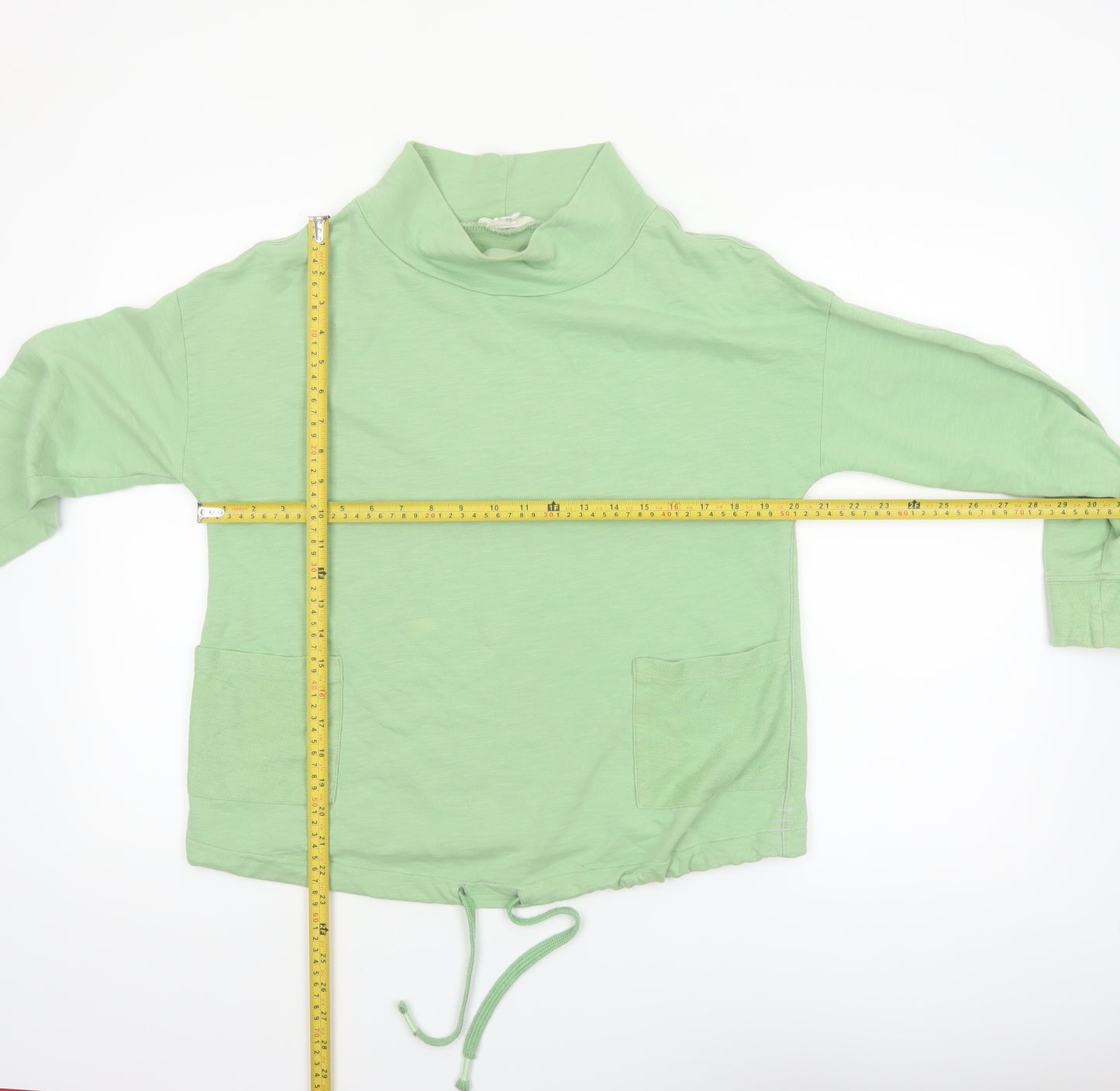 White Stuff Women’s Green Mock Neck Long Sleeve Cotton Top Size 10