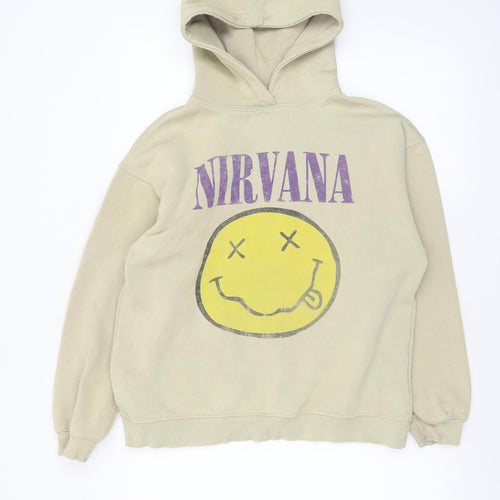 Zara Boys Beige Nirvana Pullover Hoodie 13-14 Years Cotton Blend Graphic