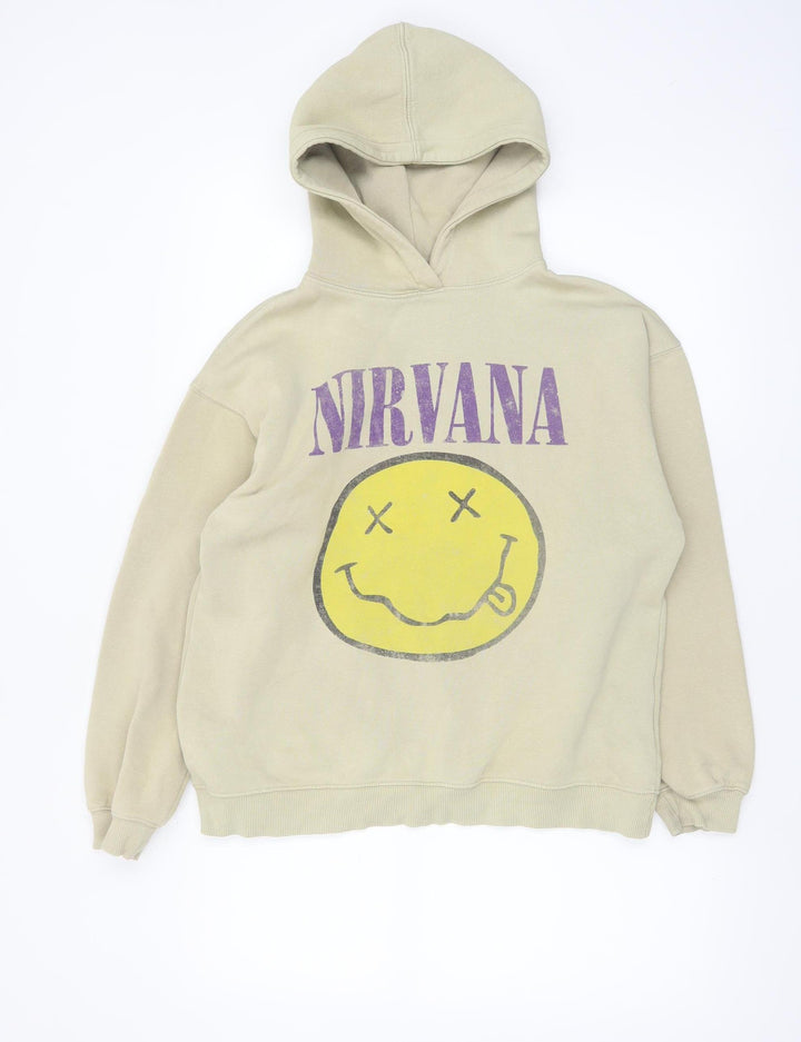 Zara Boys Beige Nirvana Pullover Hoodie 13-14 Years Cotton Blend Graphic