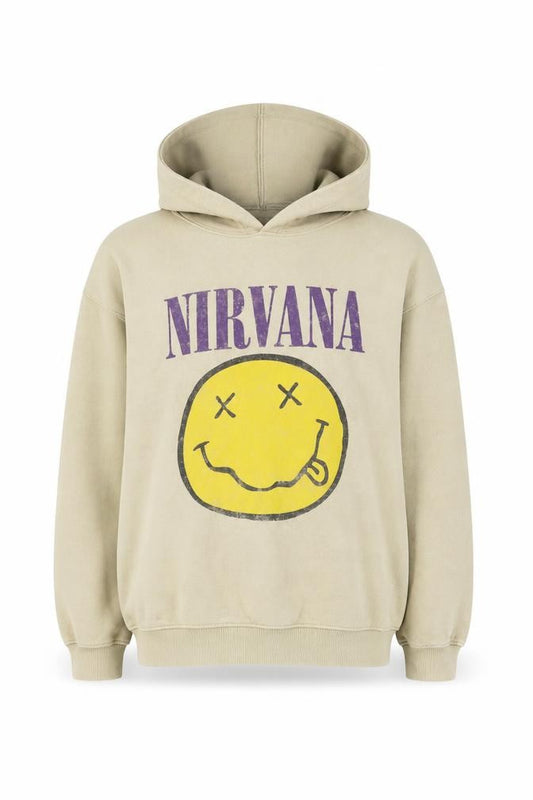 Zara Boys Beige Nirvana Pullover Hoodie 13-14 Years Cotton Blend Graphic