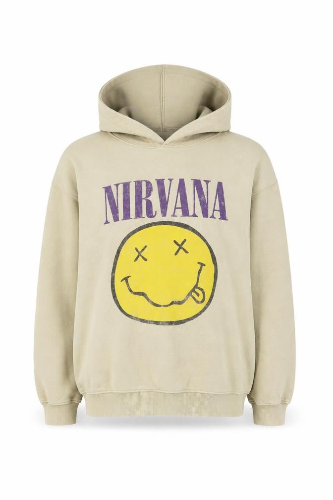 Zara Boys Beige Nirvana Pullover Hoodie 13-14 Years Cotton Blend Graphic