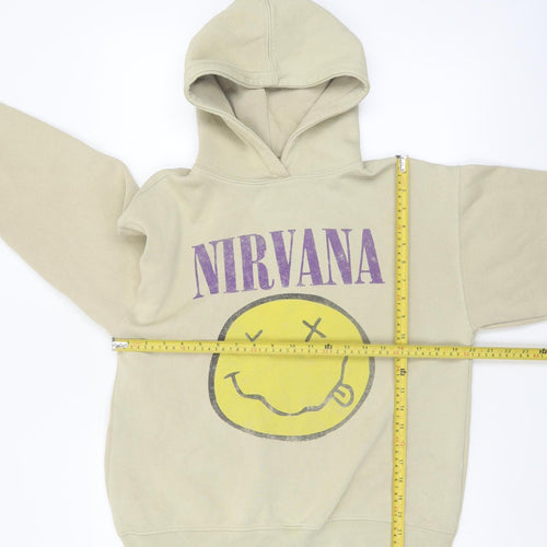 Zara Boys Beige Nirvana Pullover Hoodie 13-14 Years Cotton Blend Graphic